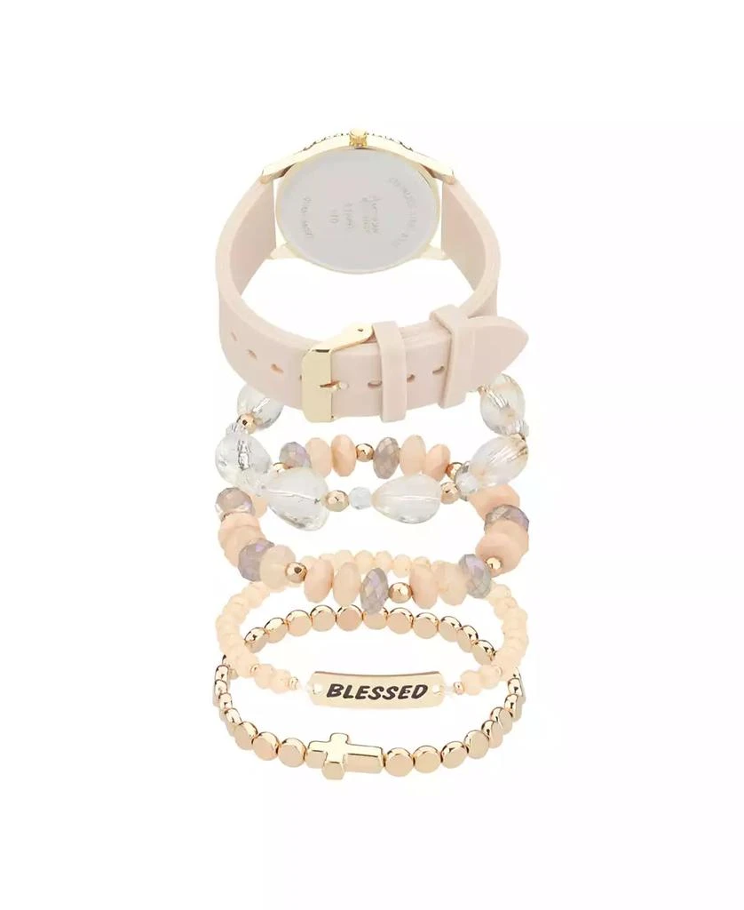 American Exchange Women's Matte Beige Silicone Strap Analog Watch 38mm with Stackable Bracelets Gift Set 3
