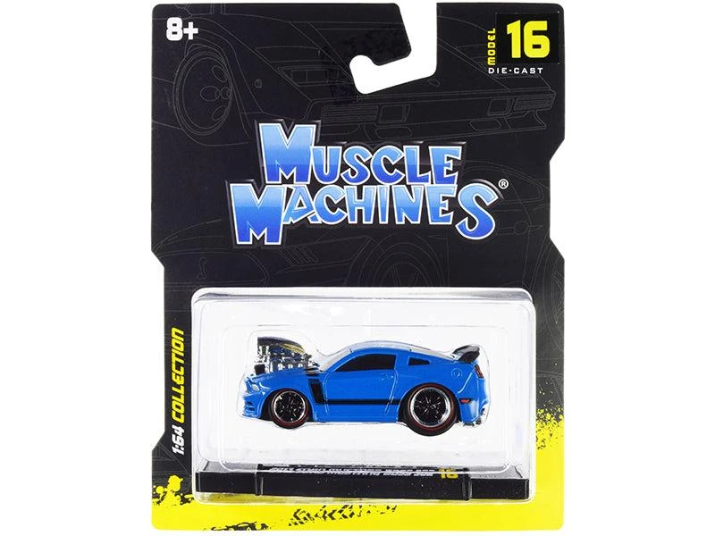 Muscle Machines 2013 Ford Mustang Boss 302 Light Blue with Black Stripes 1/64 Diecast Model Car by 1