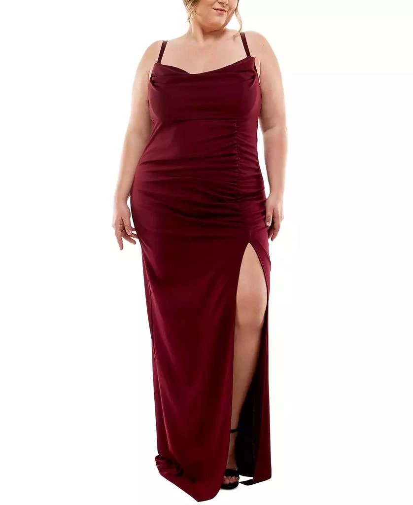 Emerald Sundae Trendy Plus Size Cowlneck Side-Ruched Maxi Dress, Created for Macy's 1
