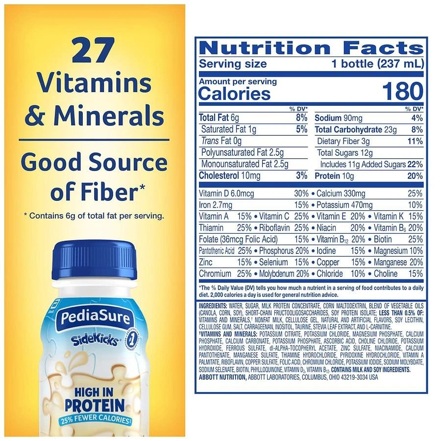 PediaSure SideKicks Kids Protein Shake to Help Kids Grow Vanilla 8