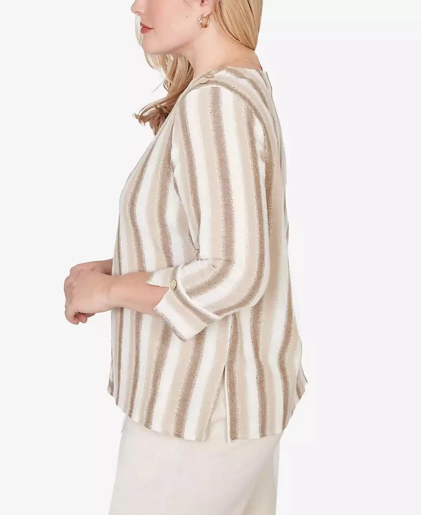 Alfred Dunner Petite Natural Wonder Spliced Stripe Three Quarter Sleeve Top 4