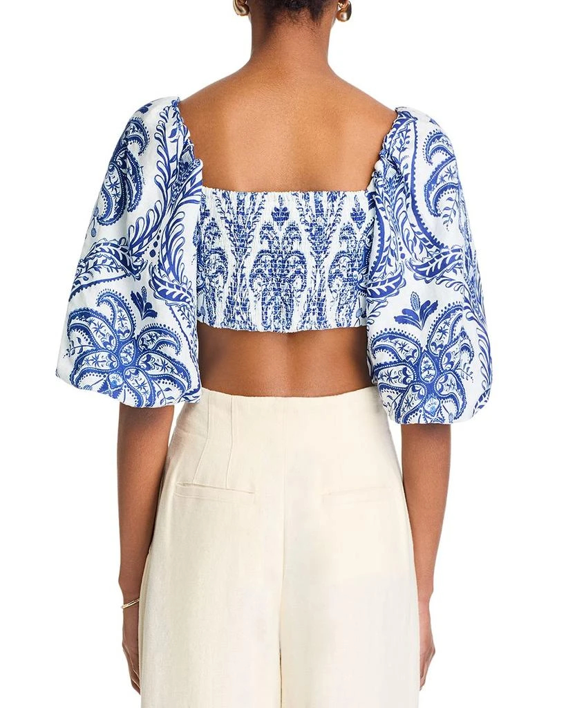Farm Rio Linen Balloon Sleeve Cropped Top 3