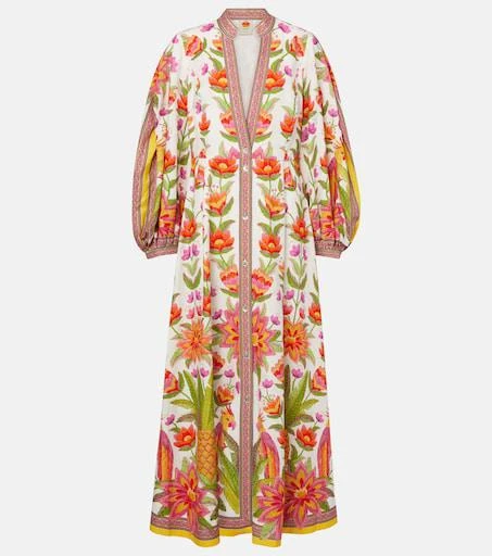 Farm Rio, Ararais linen-blend maxi dress, Women, Multicolor, XL, Dresses