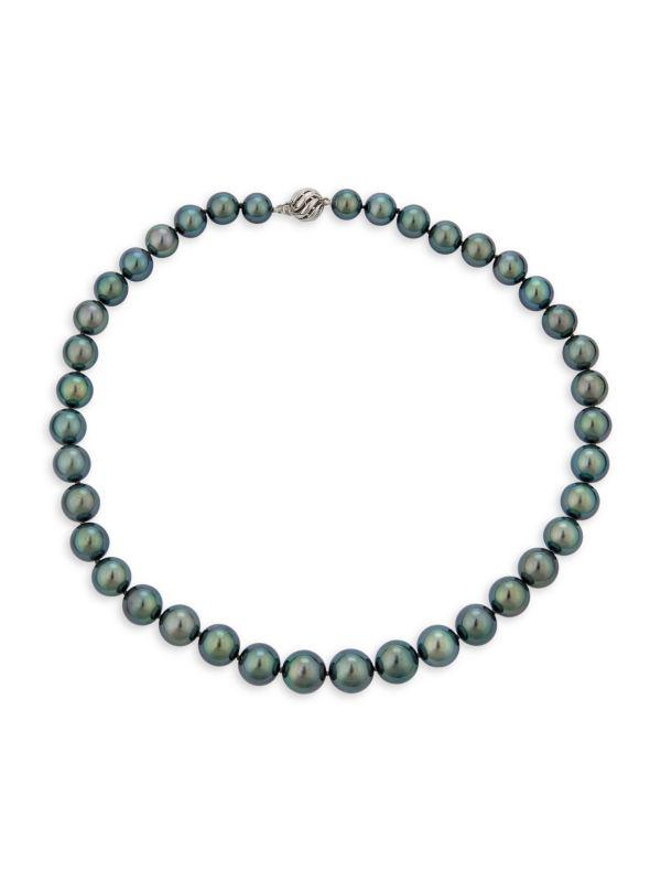 BELPEARL 18K White Gold & 9-12MM Cultured Round Tahitian Pearl Necklace