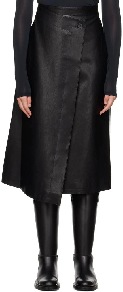 LVIR Black Wrap Faux-Leather Midi Skirt 1