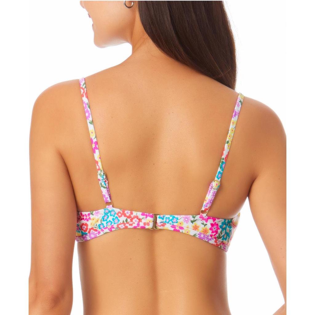 California Waves Womens Floral Print Knot-Front Bikini Swim Top