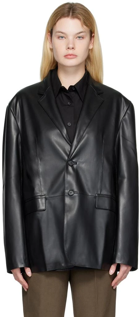 The Frankie Shop Black Faux-Leather Olympia Blazer Suits
