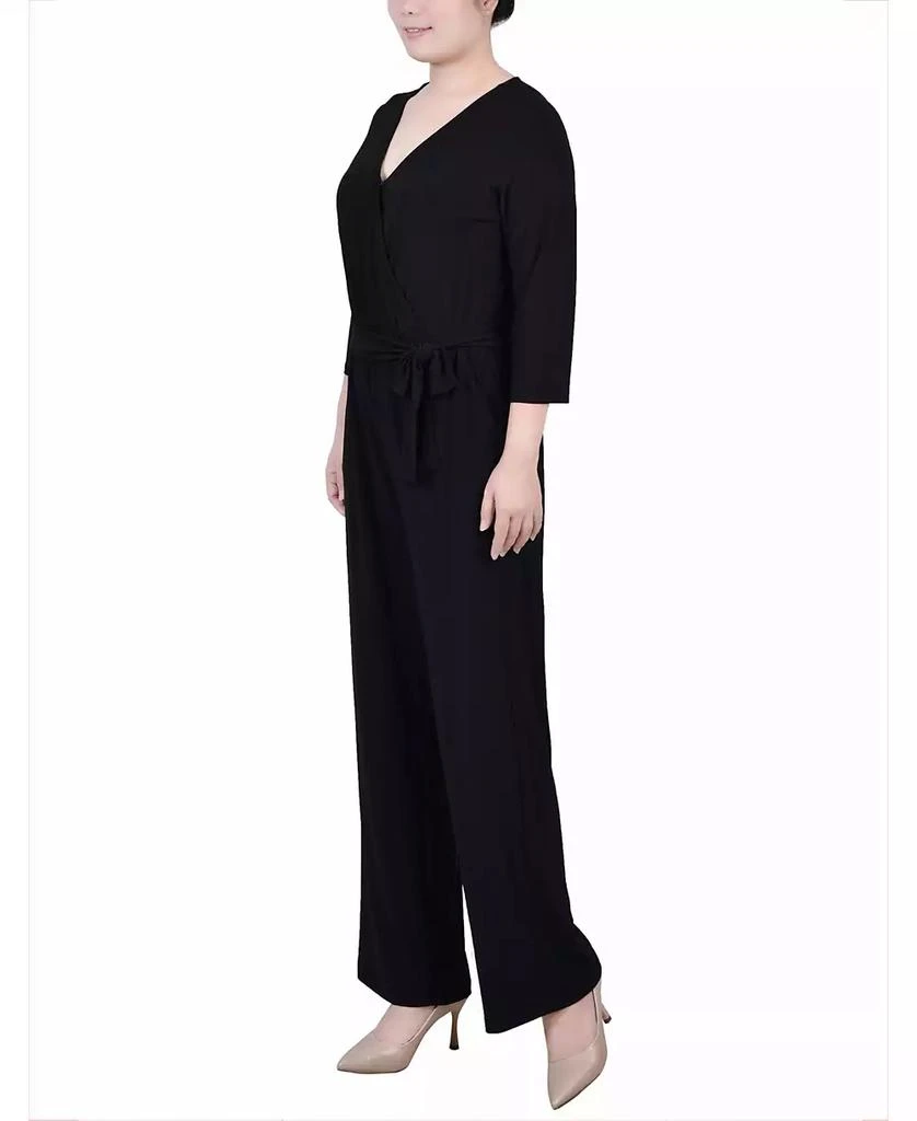 NY Collection Petite Short 3/4 Sleeve Belted Wide Leg Jumpsuit 3