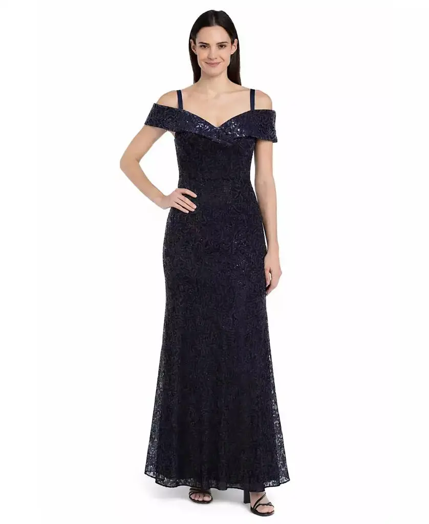 R & M Richards Petite Sequined Lace Gown
