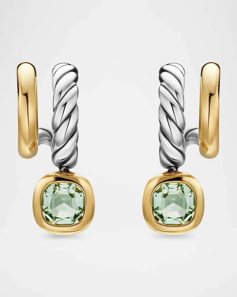 David Yurman DY Mercer Color Two-Row Drop Earrings in Sterling Silver with 18K Yellow Gold and Prasiolite, 19.5mm