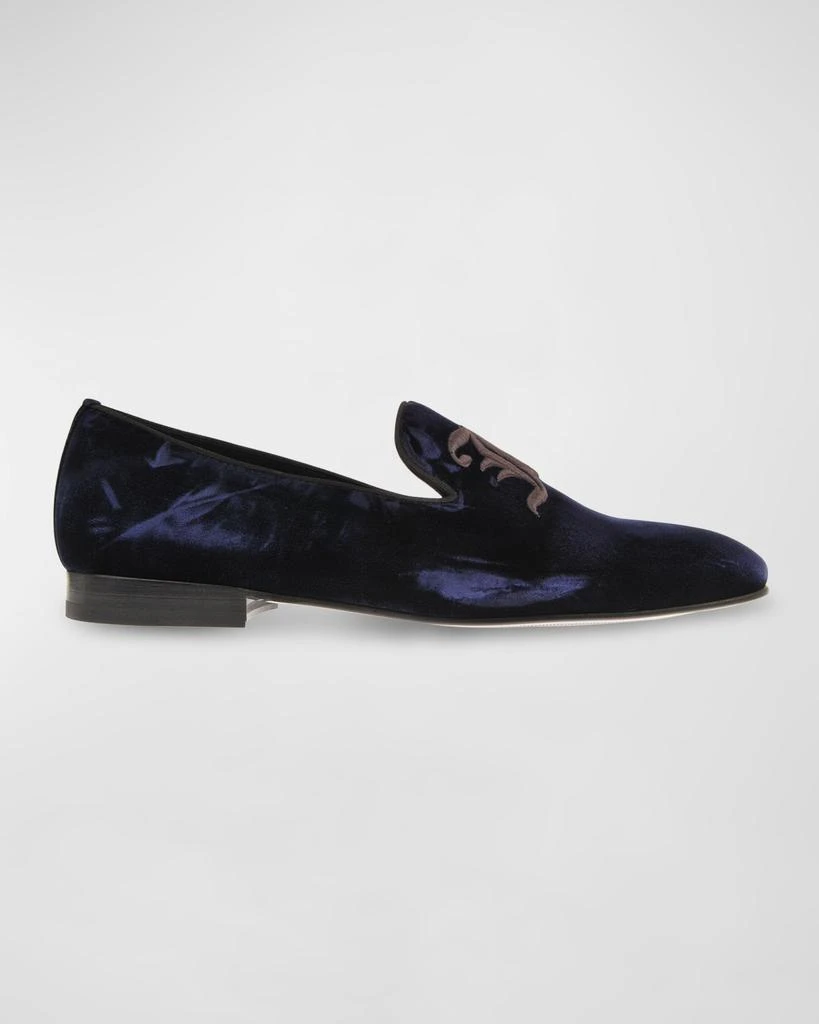 John Galliano Paris Men's Velvet Monogram Smoking Slippers 1