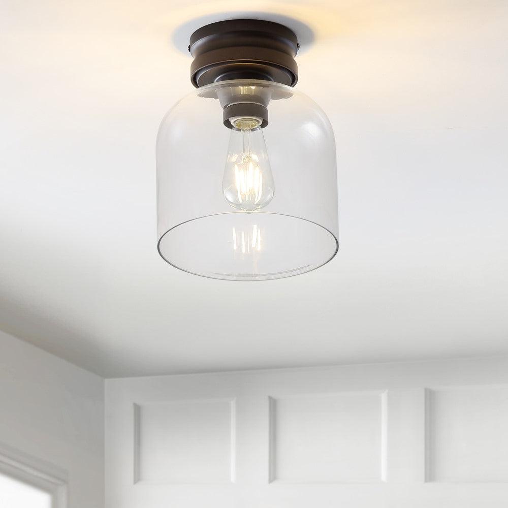 JONATHAN Y Domenic 7.75" Metal/Glass LED Flush Mount