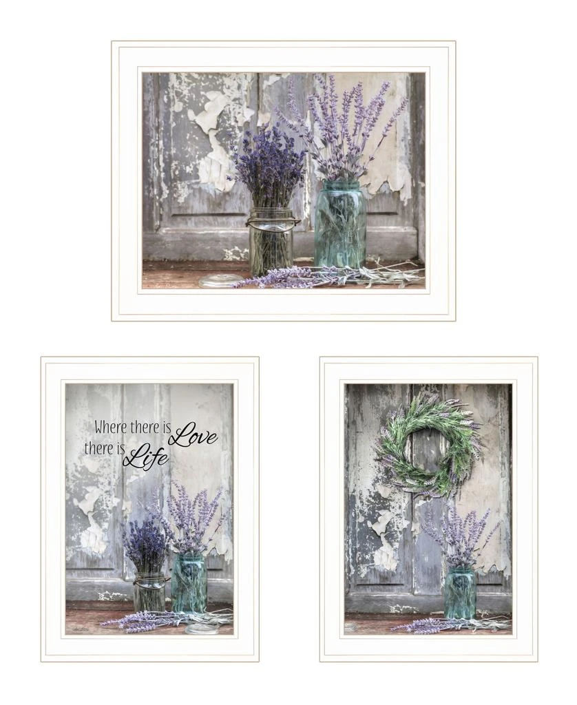 Hivvago Set Of Three Love Life And Lavender White Framed Print Wall Art 2