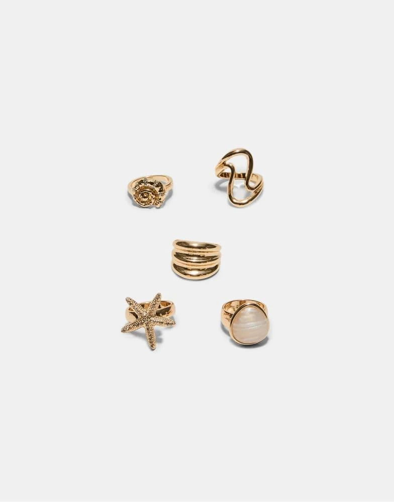 Stradivarius Stradivarius Set of 5 sea rings in gold