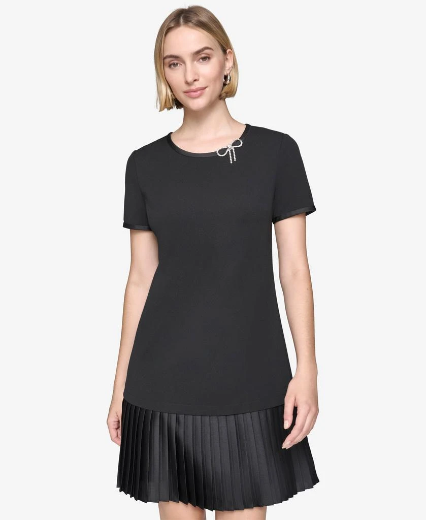 Karl Lagerfeld Paris SHORT SLEEVE A-LINE DRESS WITH PLEATED SKIRT 1