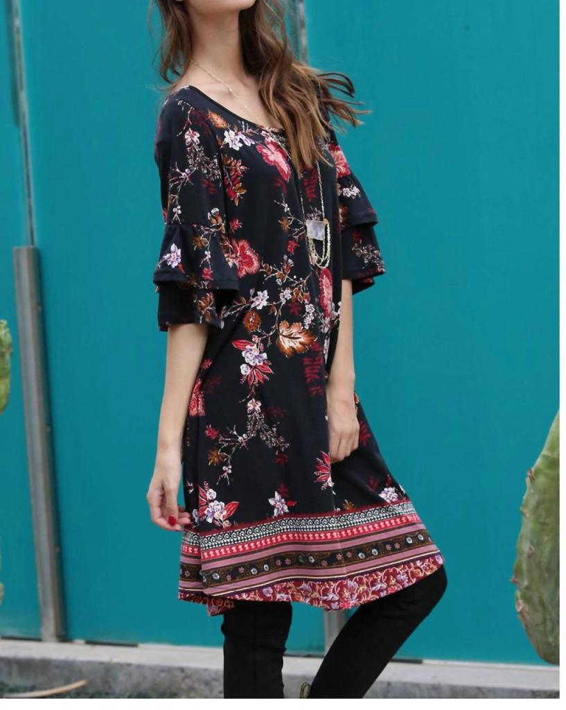 Angie Angie - Floral Double Ruffle Sleeve Dress