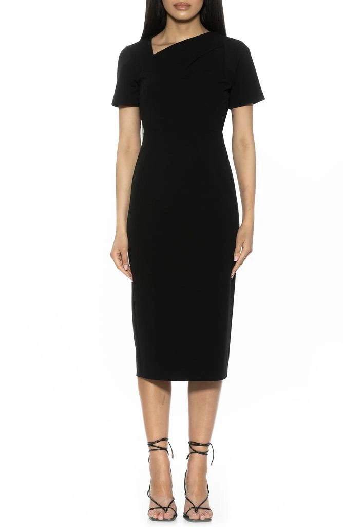 ALEXIA ADMOR Angelica Asymmetric Neck Sheath Midi Dress 1