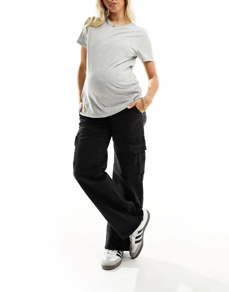 Mama.licious Mamalicious maternity wide leg cargo jean in black 4