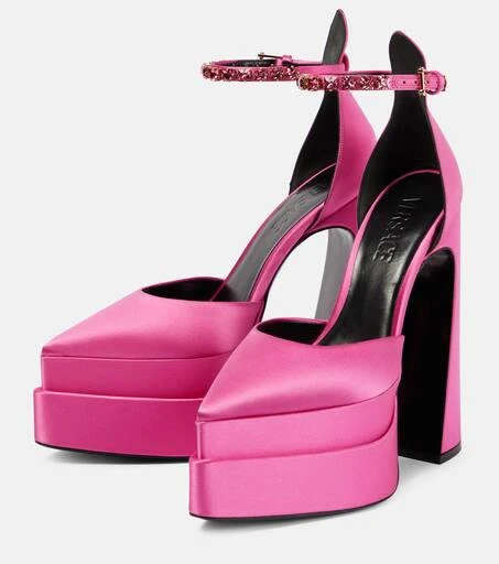 Versace Aevitas Pointy satin platform pumps 5