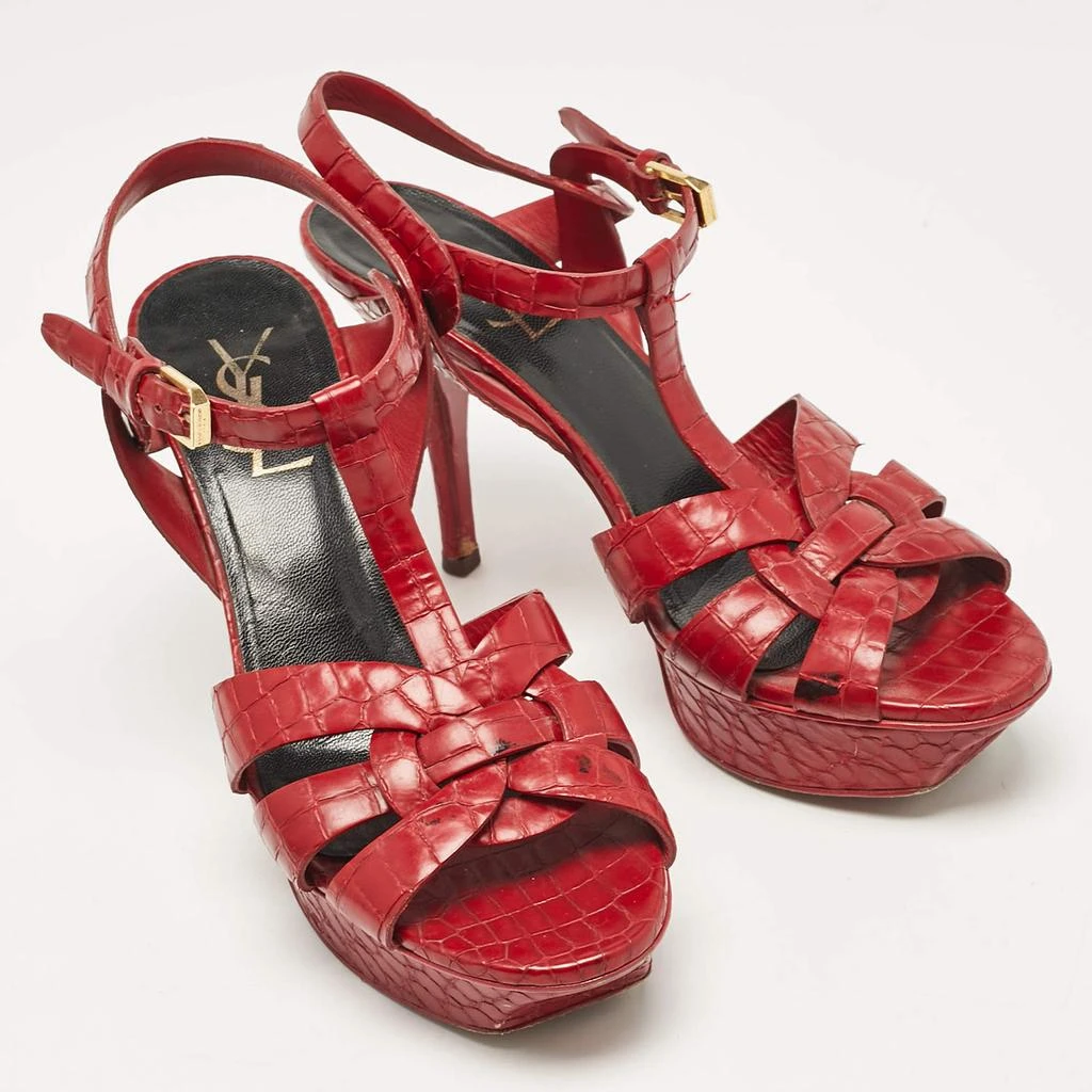 Yves Saint Laurent Saint Laurent Red Croc Embossed Leather Tribute Platform Sandals Size 37 4