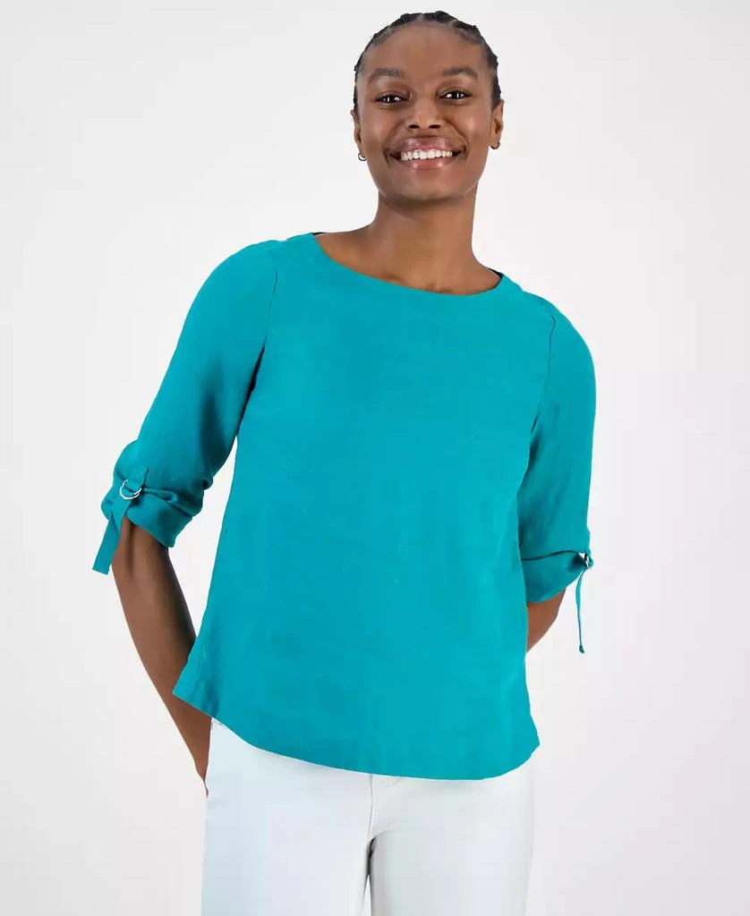 Charter Club Women's  100% Linen D-Ring Top, Created for Macy's 1