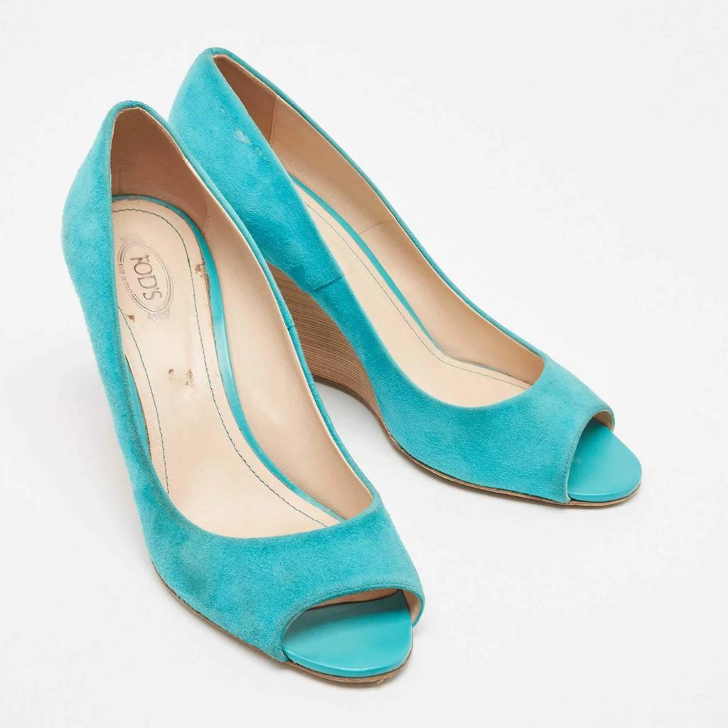 Tod's Tod's Blue Suede Peep Toe Wedge Pumps Size 40 4