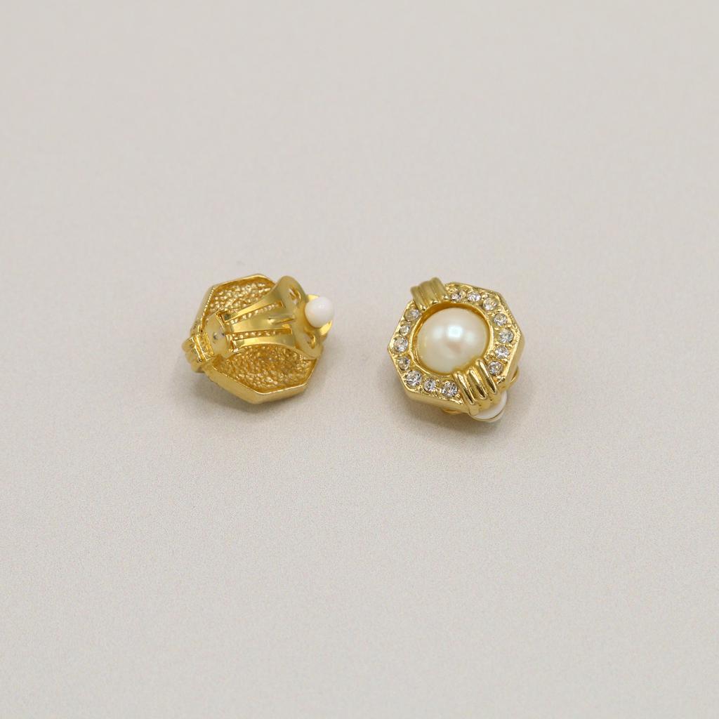 Orelia Vintage Vintage Geometric Pearl & Crystal Clip On Earrings