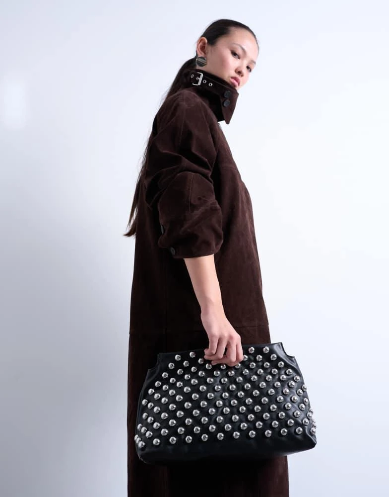 Topshop Topshop Gideon studded clutch bag in black Handbags