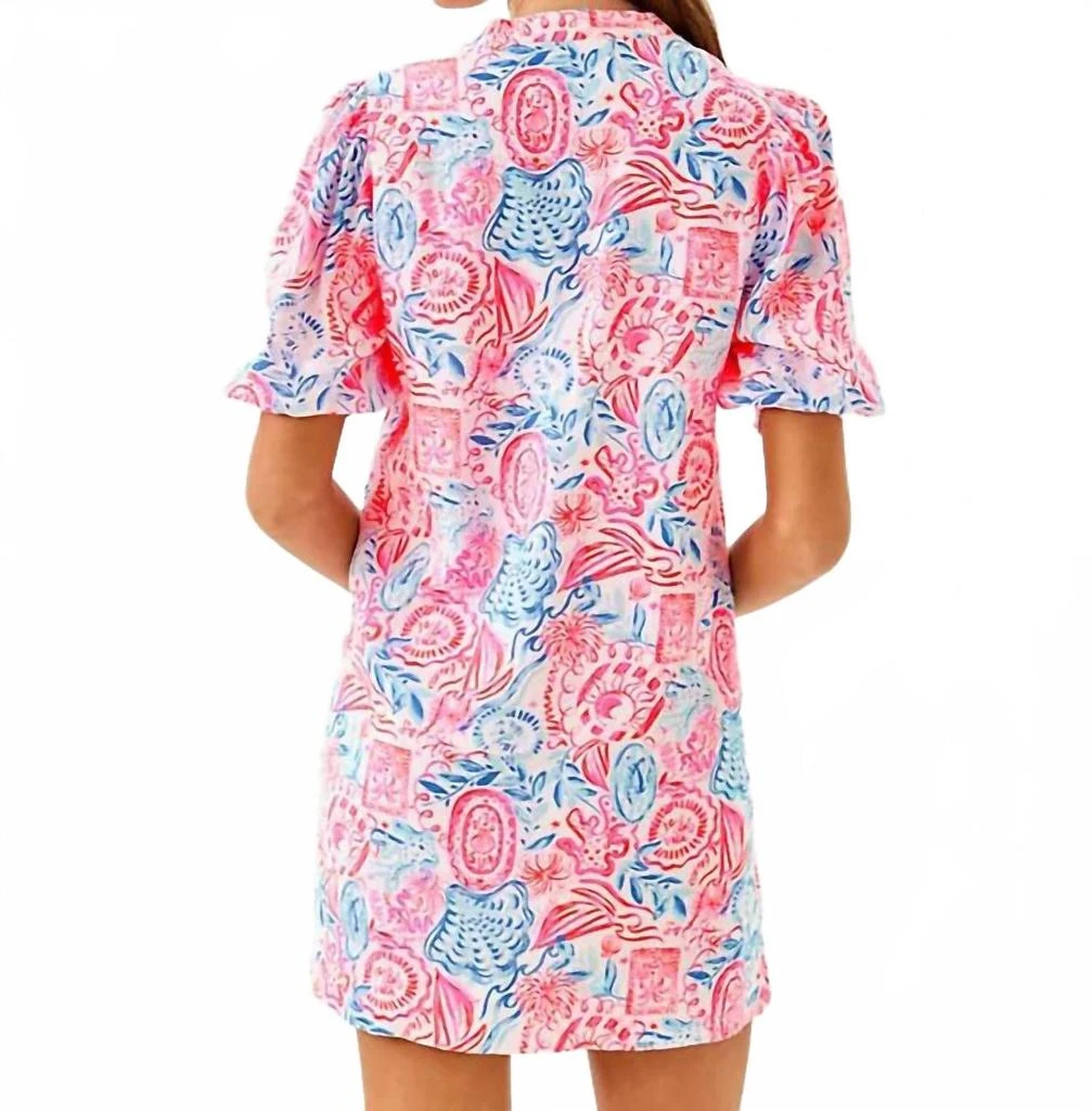 chinese dress ladies MIALEIGH ELBOW SLEEVE LINEN DRESS, BARTON BLUE – Palm Place main image 0