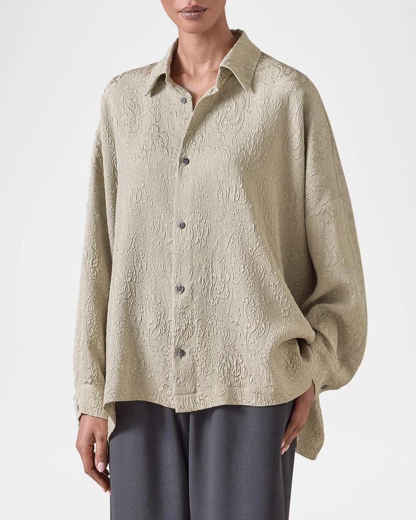 Eskandar Damask Cloque Wide Longer-Back Shirt With Collar (Mid Plus Length) 4
