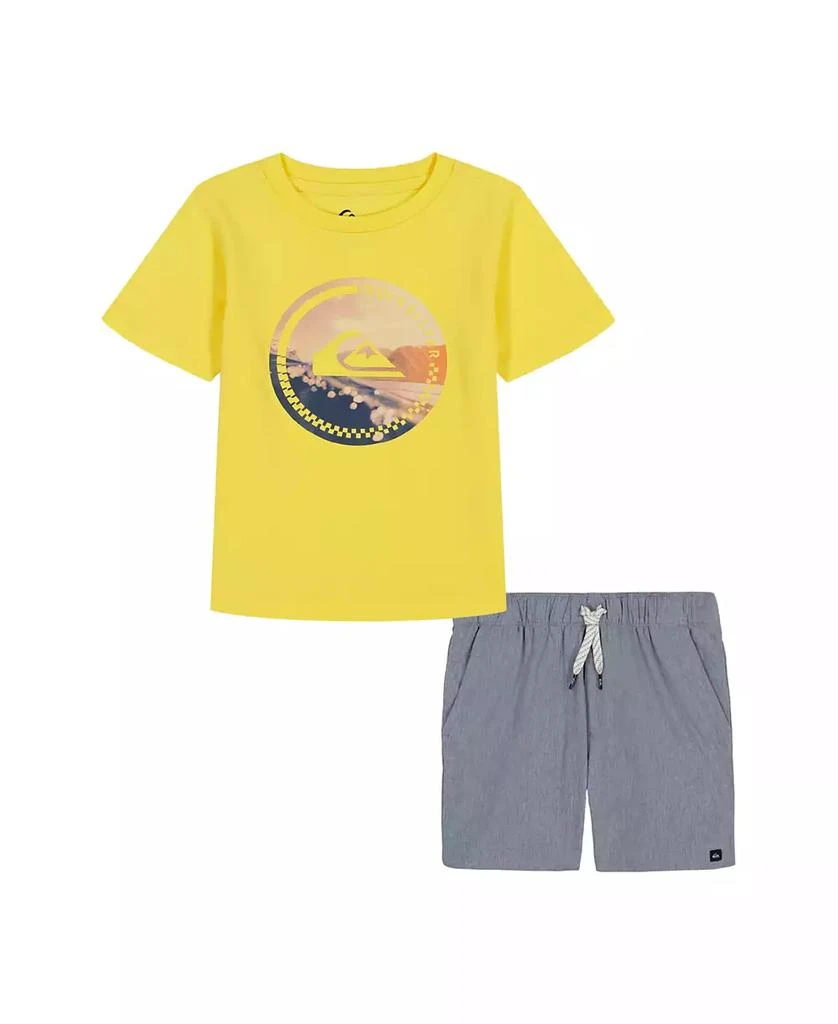 Quiksilver Toddler and Little Boys 2-Piece Circle Logo Short Sleeve Graphic T-Shirt and Stretch Tech Shorts Set 1