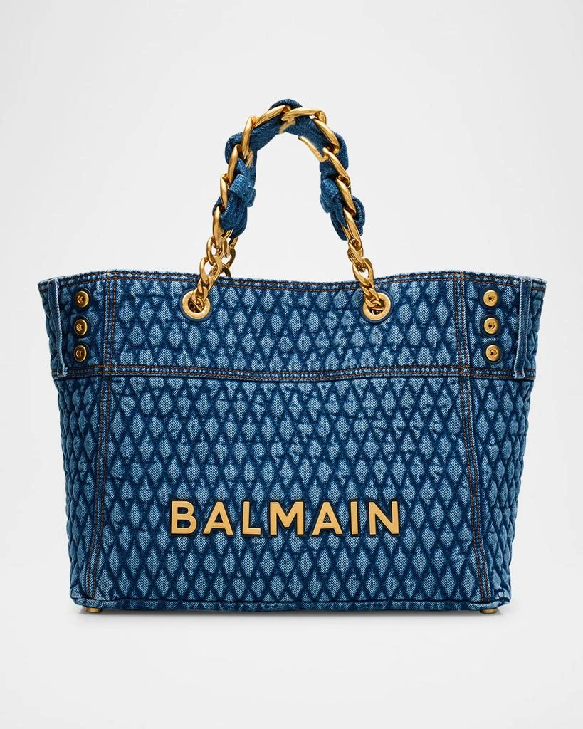 Balmain 1945 Shoulder Bag in Grid Quilted Denim 1