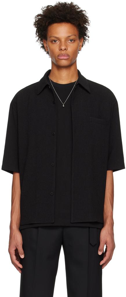 Solid Homme Black Spread Collar Shirt