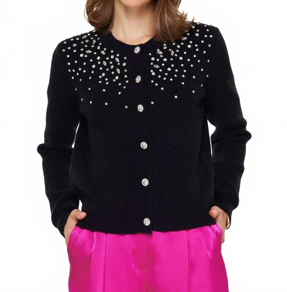 current air Crystal Beaded Detail Cardigan In Black