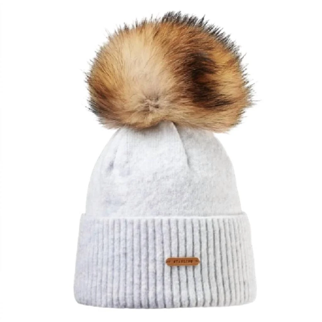 STARLING Women\'s Tristano Toque Beanie in Grey Starling Tristano Faux Fur Pom Hat Women main image 4