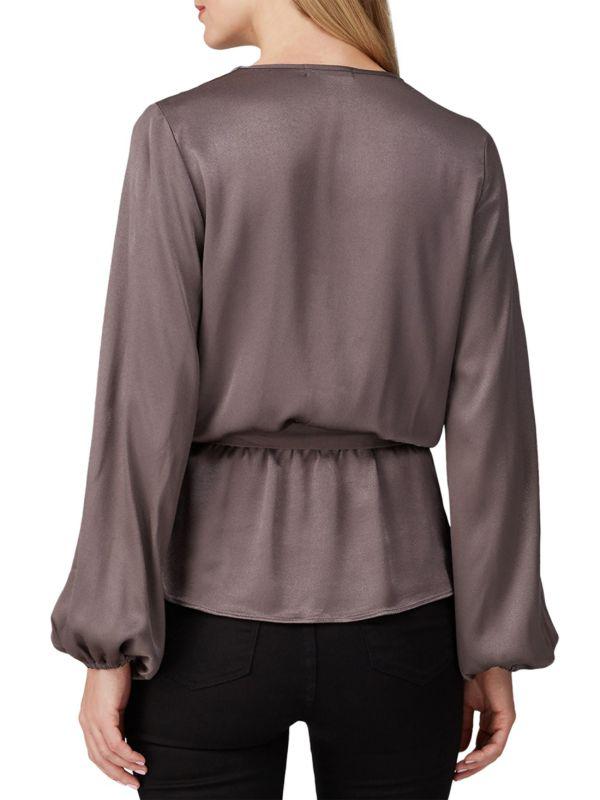 krisa Faux Wrap Belted Satin Top