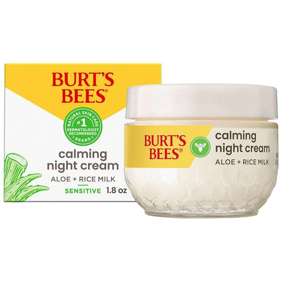 Burt's Bees Calming Night Cream Tub with Aloe + Rice Milk, for Sensitive Skin 1