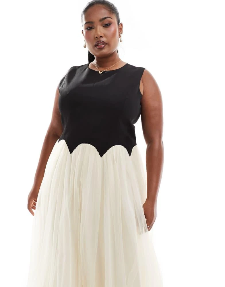 Never Fully Dressed Plus drop hem midaxi dress in black and cream  On Sale  Now with Up to 57% Off | Discover Exclusive Deals & Savings at BeyondStyle   Authentic Never