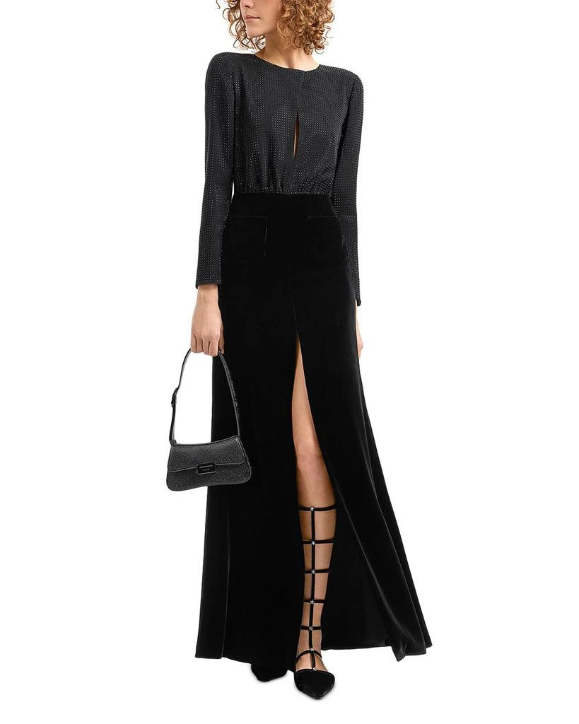 Emporio Armani Rhinestone Bodice Velvet Gown - Black