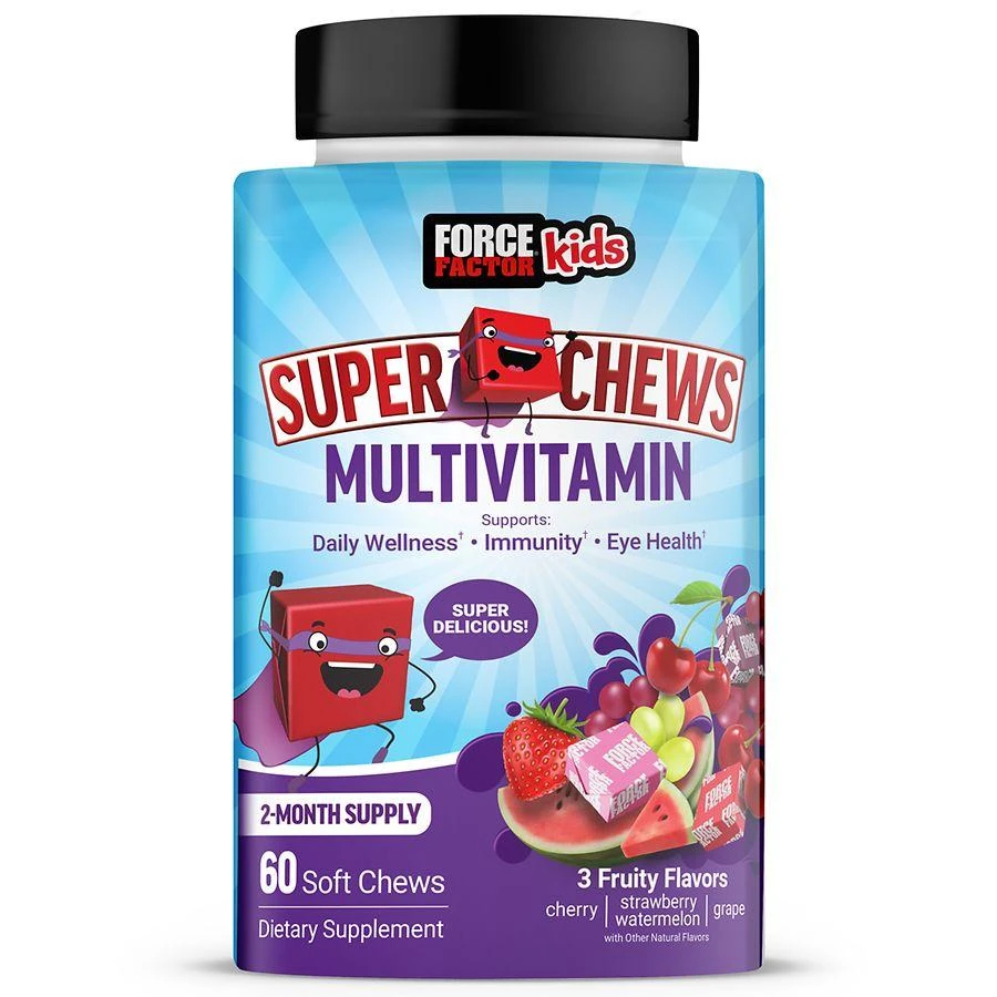 Force Factor Kids Super Chews Multivitamin 3 Fruity Flavors 1