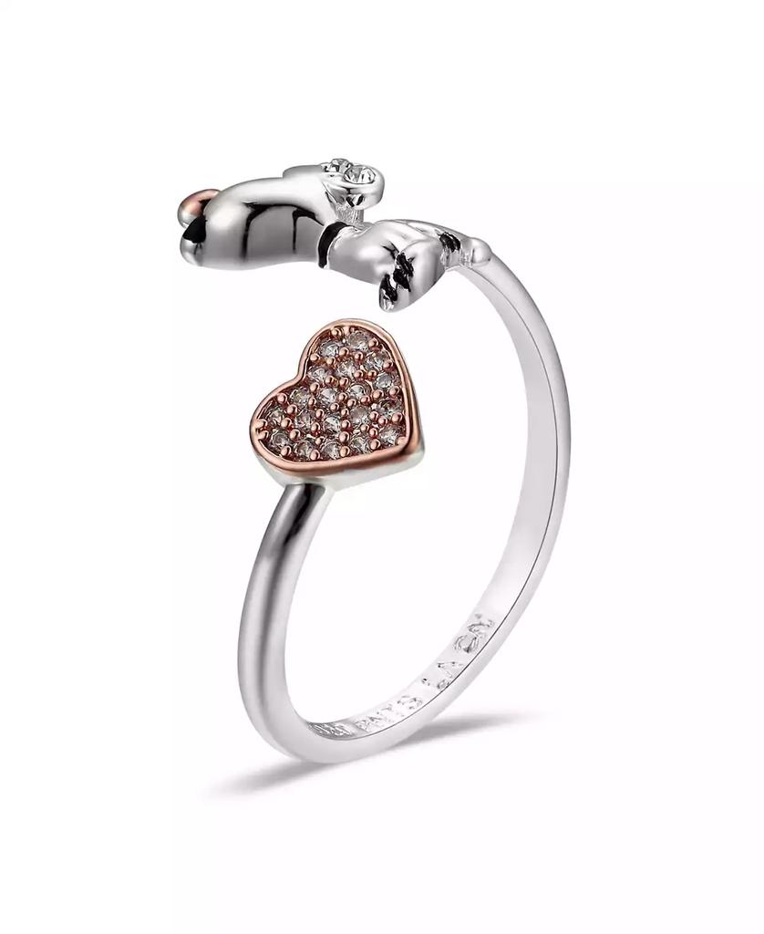 Peanuts Snoopy and Pave Crystal Heart Bypass Ring