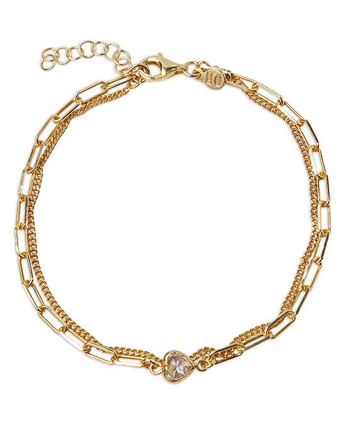 Argento Vivo Two Layer Chain Heart Bracelet in 18K Gold Plated Sterling Silver