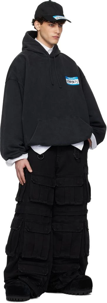 Vetements Black 'My Name' Sticker Cropped Boxy Hoodie 4