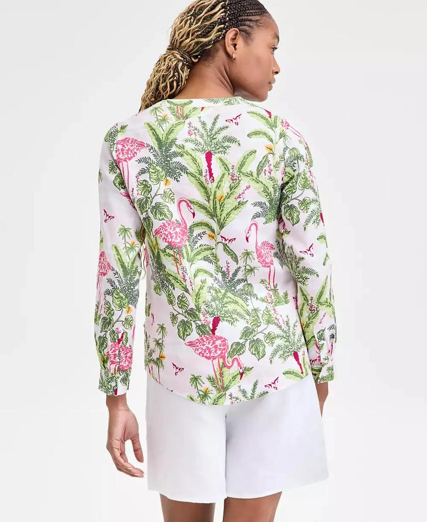 Charter Club Women's 100% Linen Palm Print Roll-Tab Shirt, Exclusively at Macy's 4