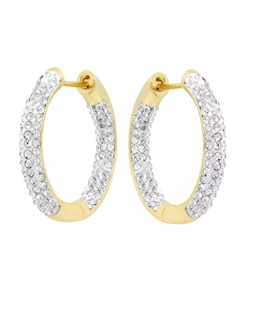 Essentials High Polished Hinged Crystal Pave Hoop Earring, Gold Plate and Silver Plate 1