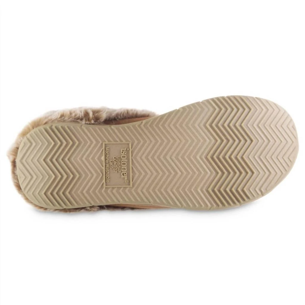 Isotoner Women's Recycled Microsuede And Faux Fur Hoodback Slipper In Cognac 4