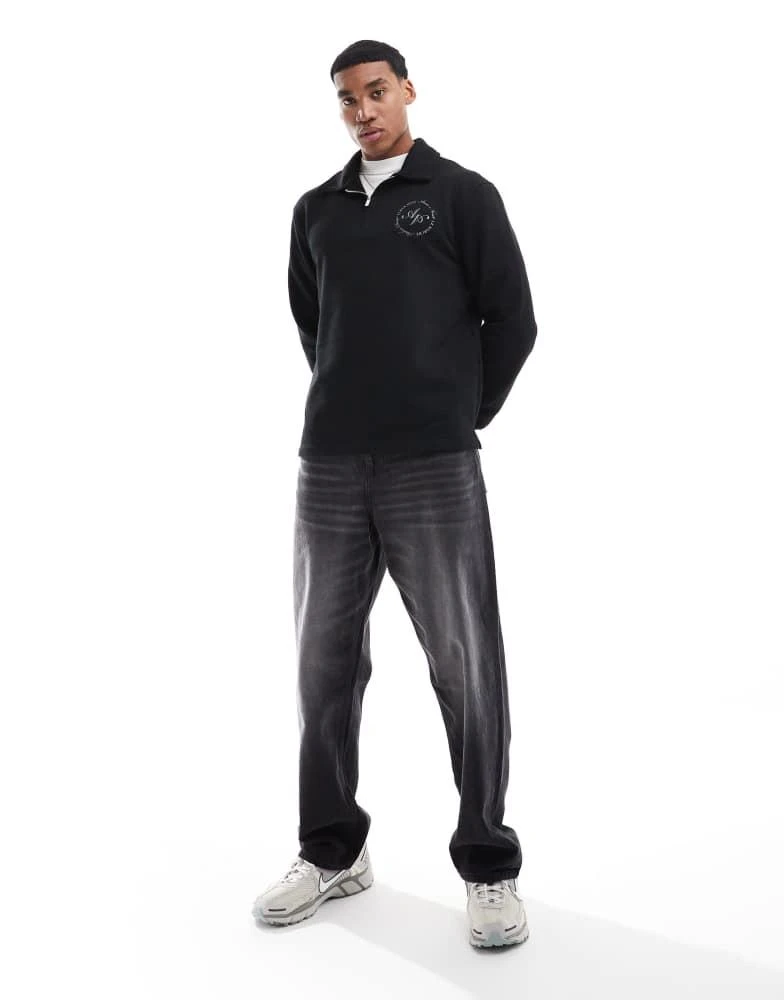 River Island River Island quarter zip collared sweatshirt in black 2