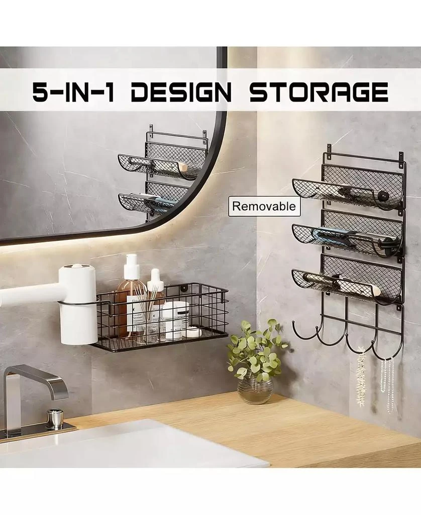 YIGII Wall-Mounted Hair Tool Wall Rack with Heat Safe Rack for Styling Tools 5