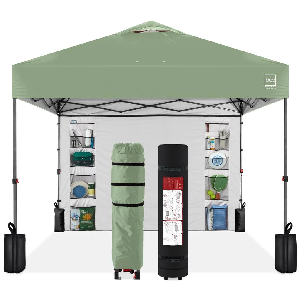 Best Choice Products 10x10ft Easy Setup Pop Up Canopy, Portable Tent w/ Side Wall, 1-Button Push, Case 1