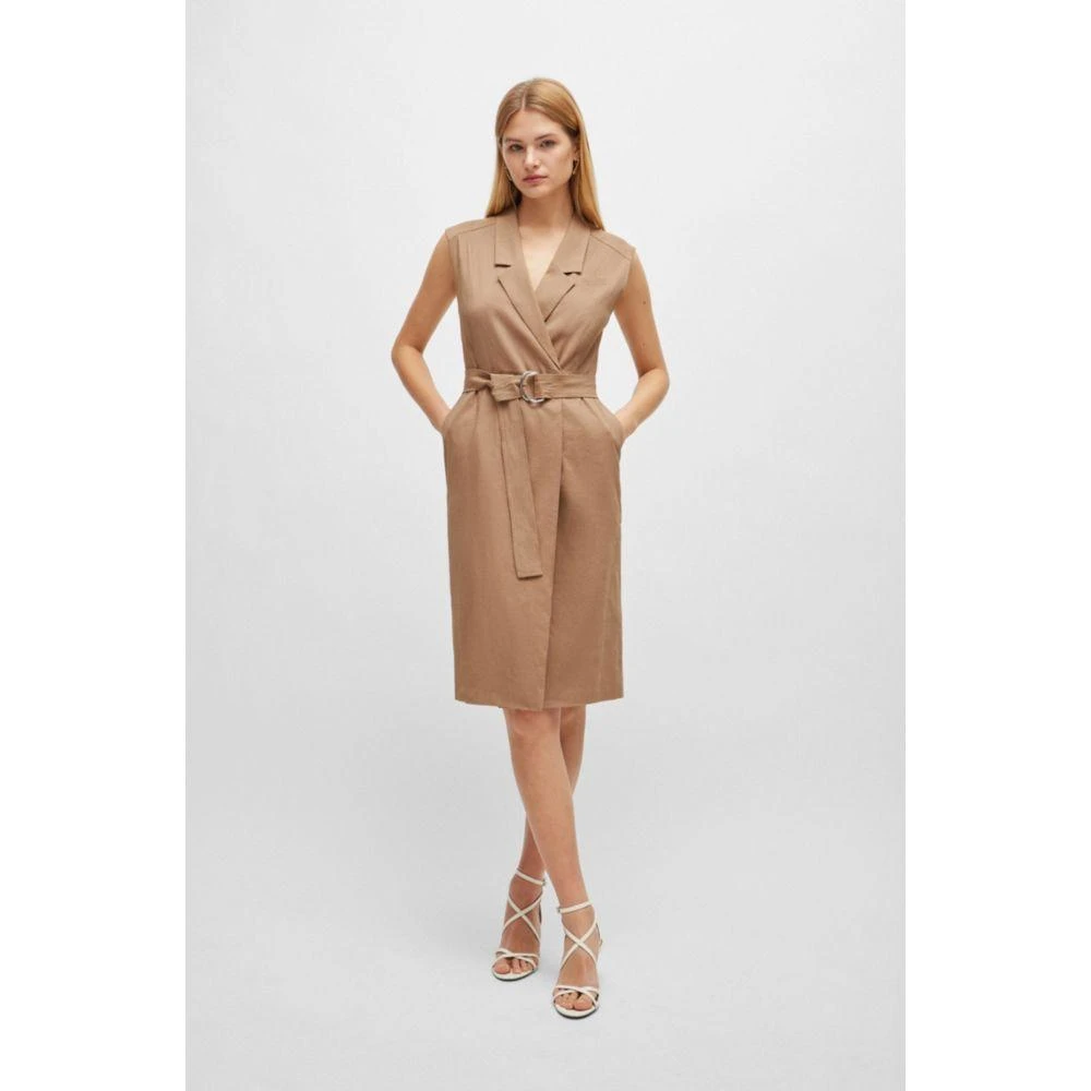 Hugo Boss Belted wrap dress in a linen blend 3